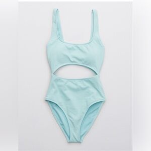 Aerie Aqua Blue Textured One-Piece Swimsuit